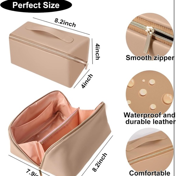 Large Capacity Travel Cosmetic Bag - Makeup Bag,Portable Leather Waterproof - Picture 2 of 4